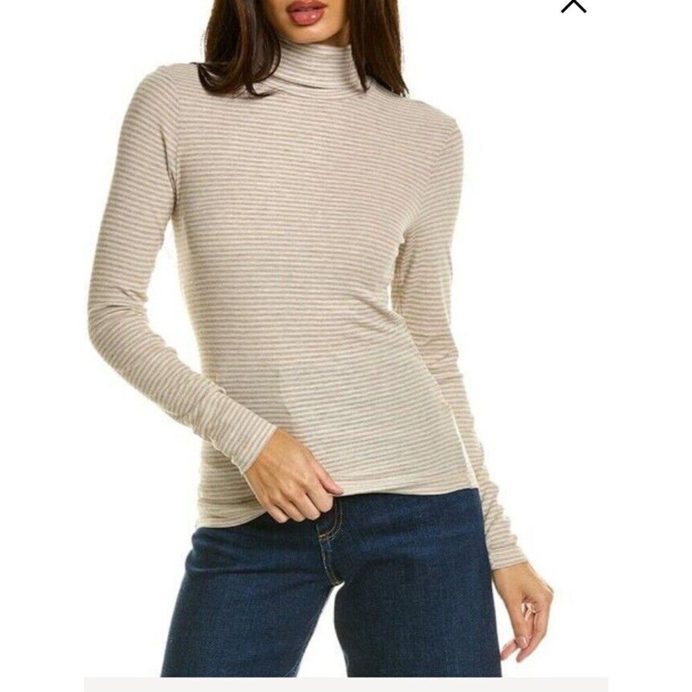 Splendid Women’s Striped Ribbed Turtleneck Top Beige Long Sleeve Size XL NWT